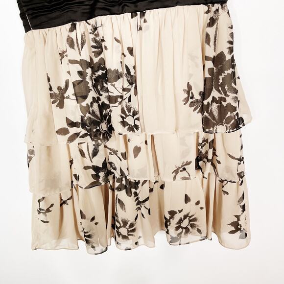 Max and Cleo Size 10 Cream Black One Shoulder Floral Dress Pleated Cocktail Tier - Picture 8 of 11
